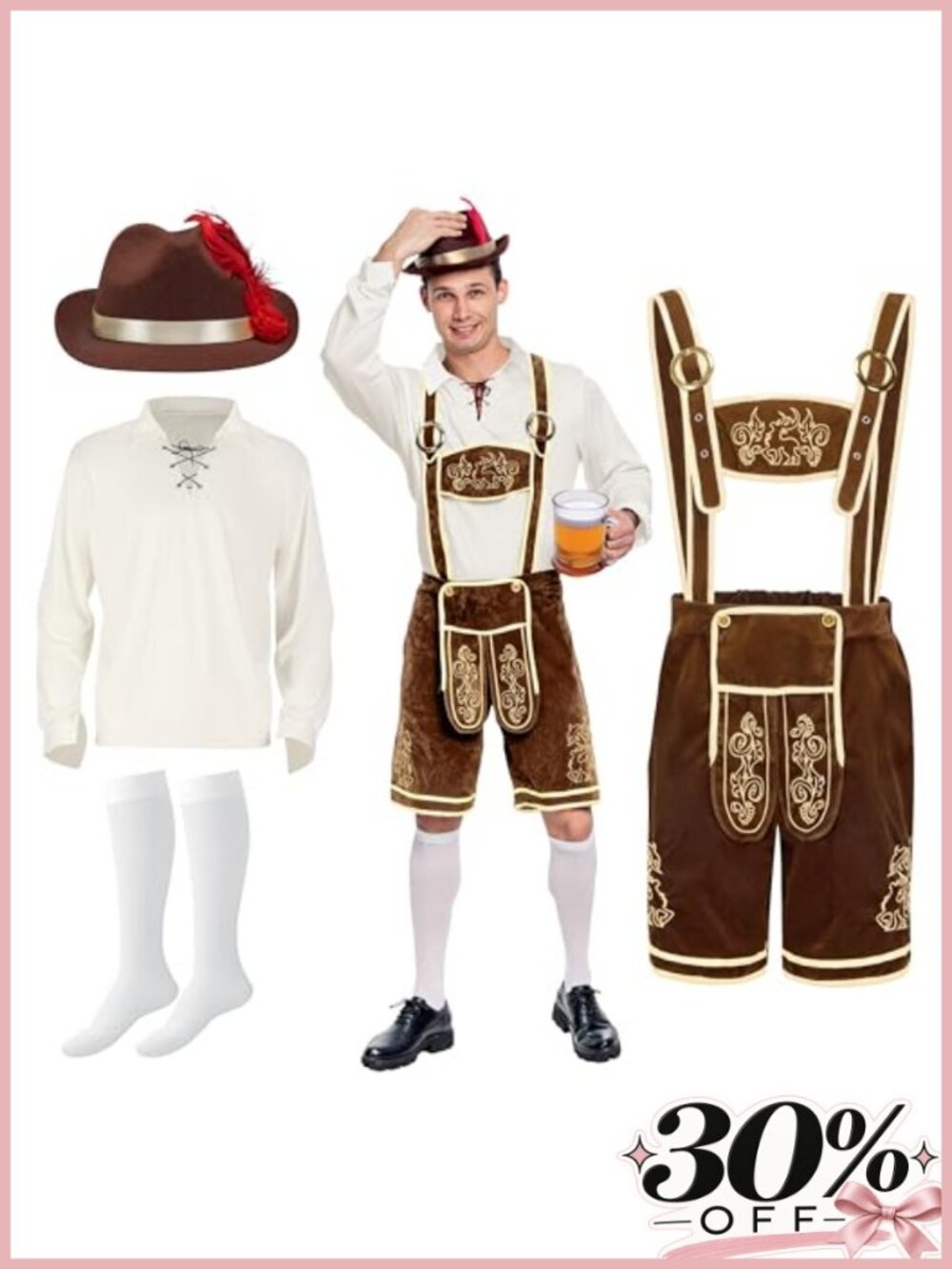 Men's Oktoberfest Lederhosen Costume Bavarian Halloween Outfit